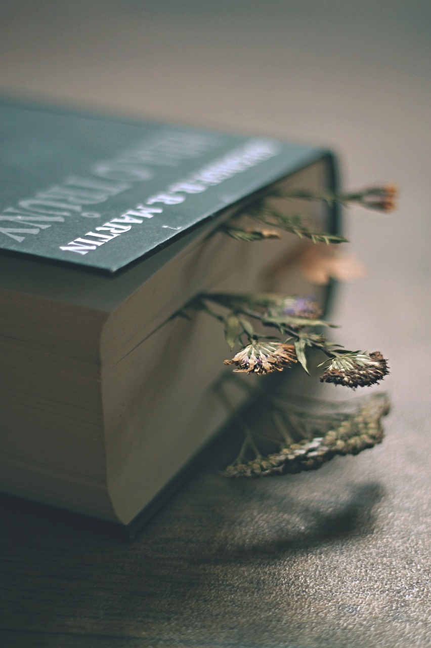 Picture of book with pressed flowers