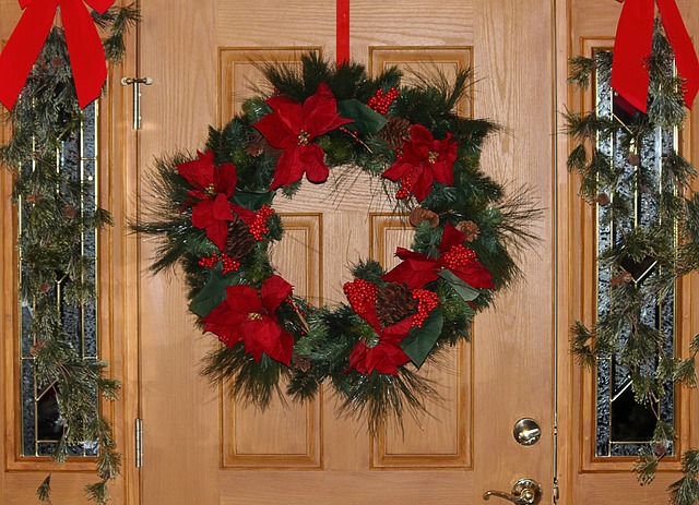 Picture of door with holiday wreath