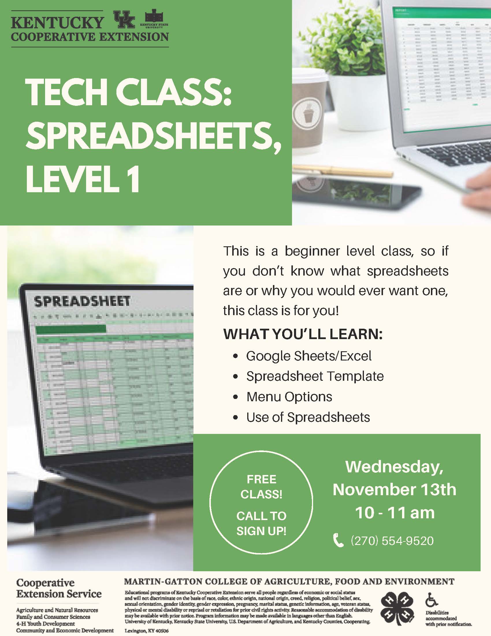 Tech Class - Spreadsheets